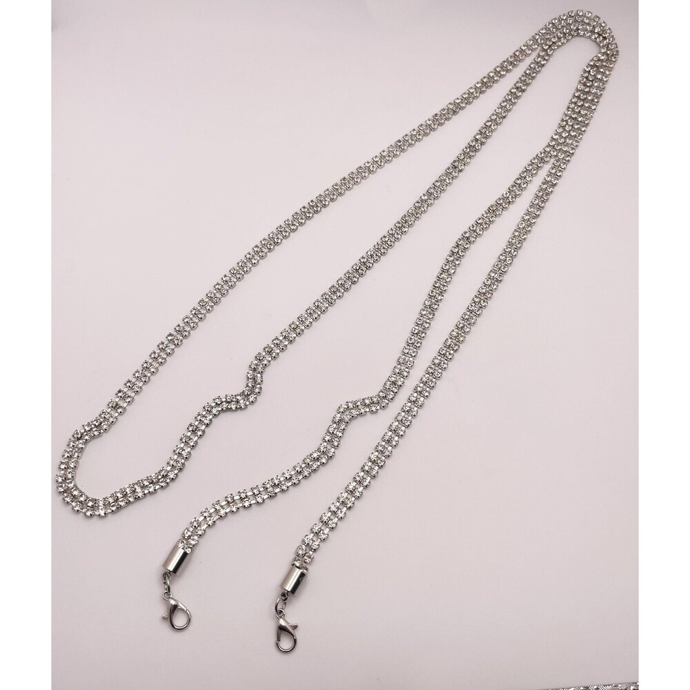 Long Rhinestone Silver Tone Clip On Purse Strap